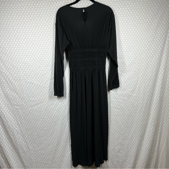 Zara Black Pleated Cinch Waist Long Sleeve Maxi Dress - Picture 6 of 6